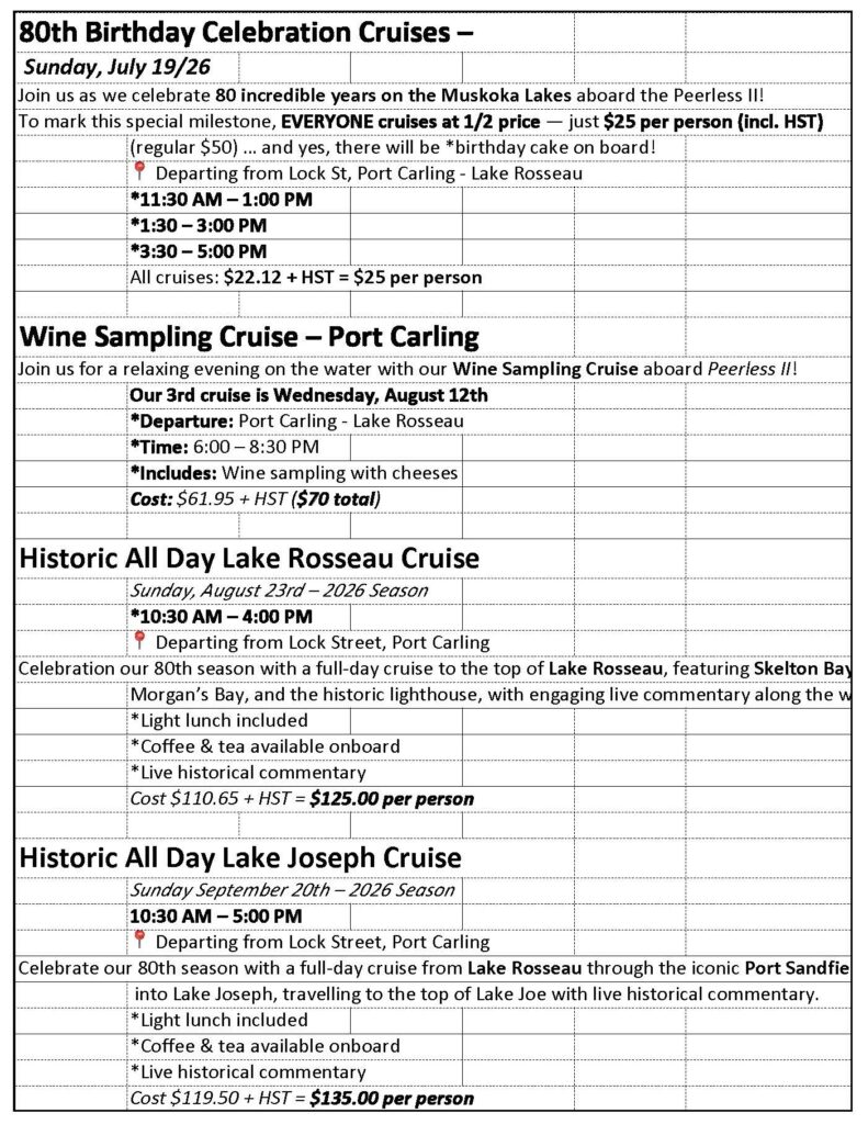 Special Peerless II Turns 80 cruise - list 2