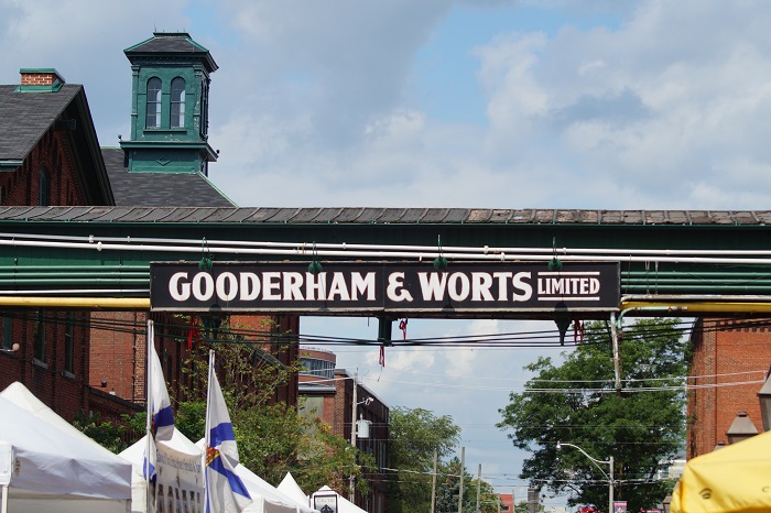 Passing under the Gooderham and Worts sign
