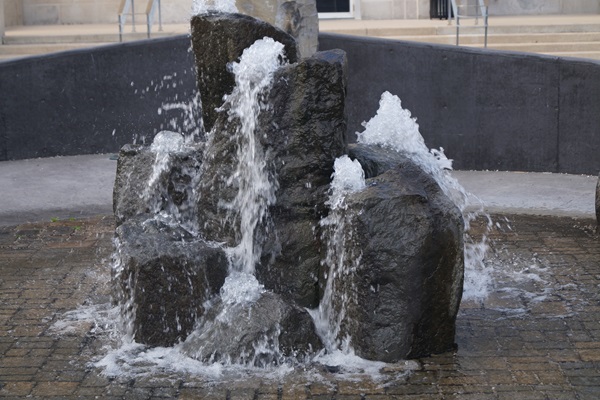 A unique fountain stands in front of the Huron County Court House.