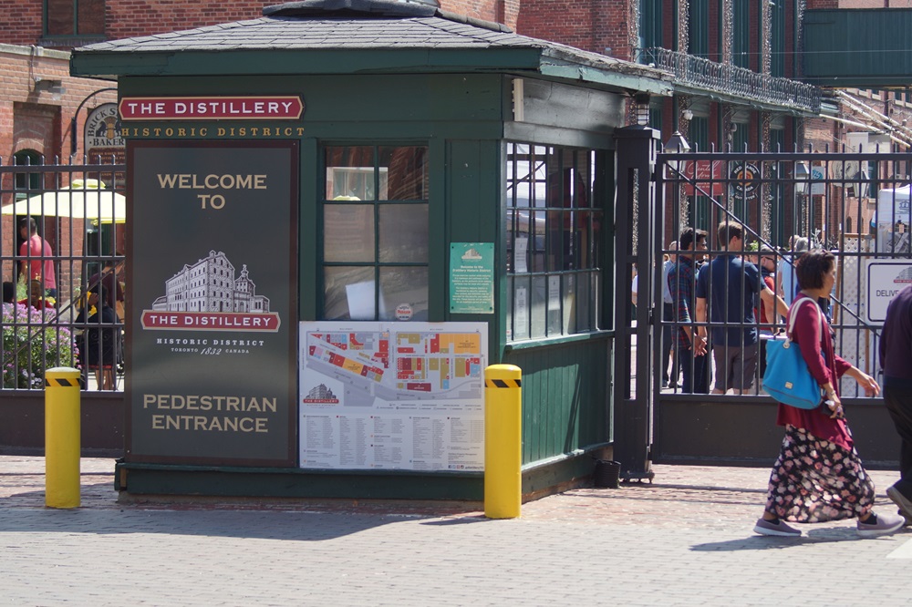 A closer view of the Distillery District entry booth