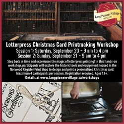 Letterpress Christmas Card Printmaking Workshop Lang Pioneer Village