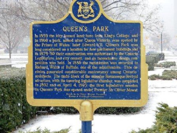 Queen's Park, Ontario Legislative Building historical plaque