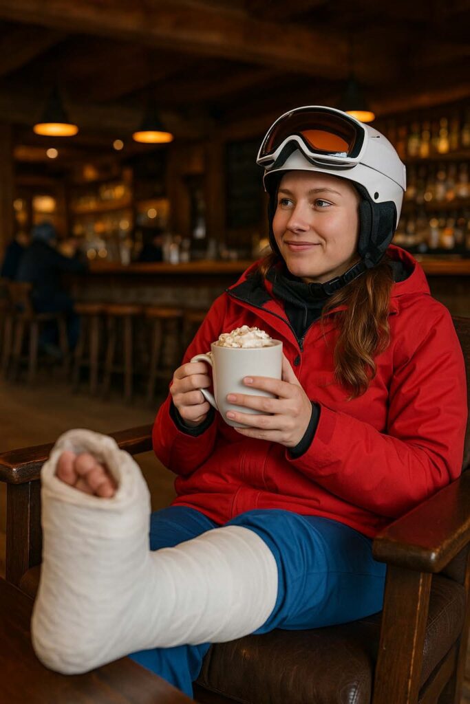 Skier with cast - Winter Fun