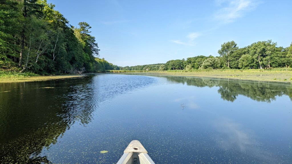 Canoe trolling on the Black River for Largemouth Bass