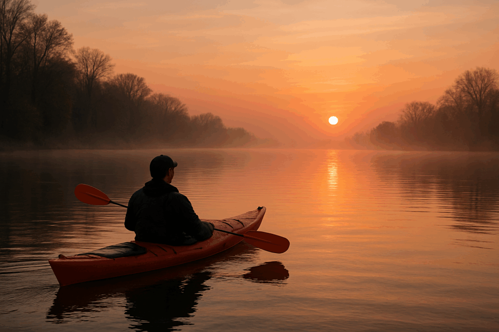 Kayaking on River at Dawn