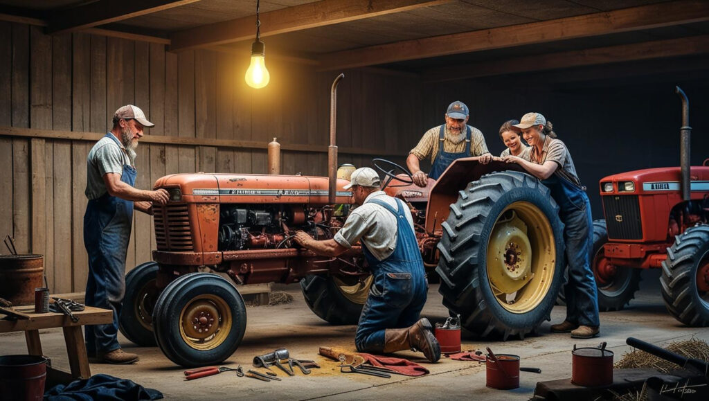 Winter farm machine maintenance.