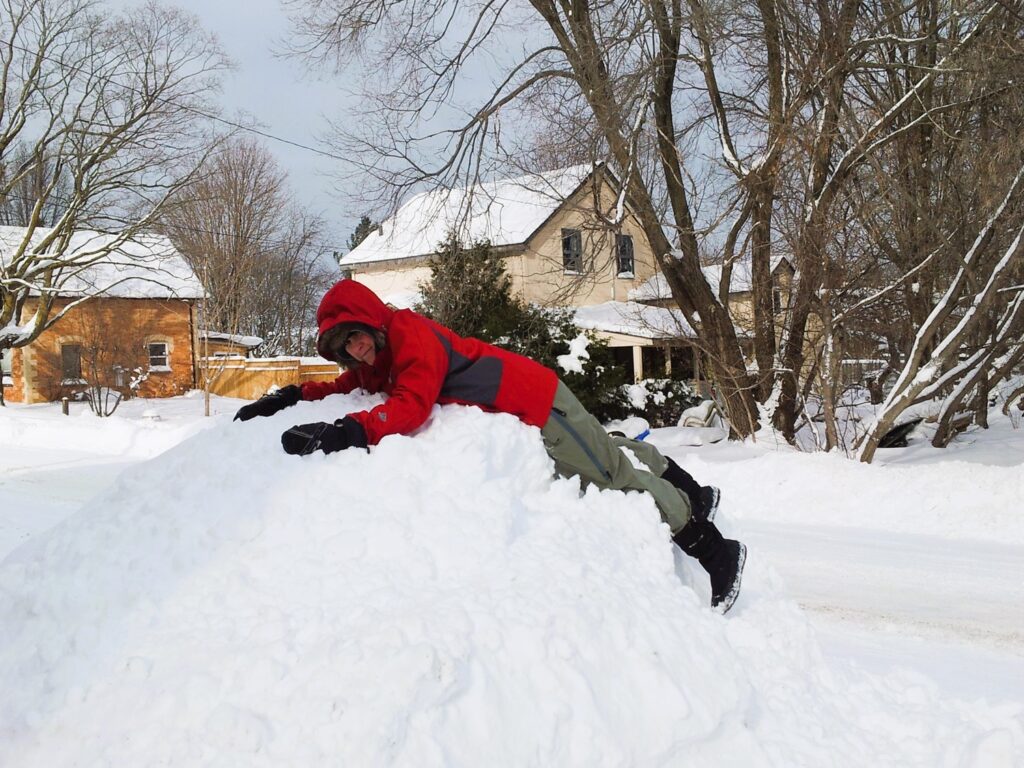 On the snow pile